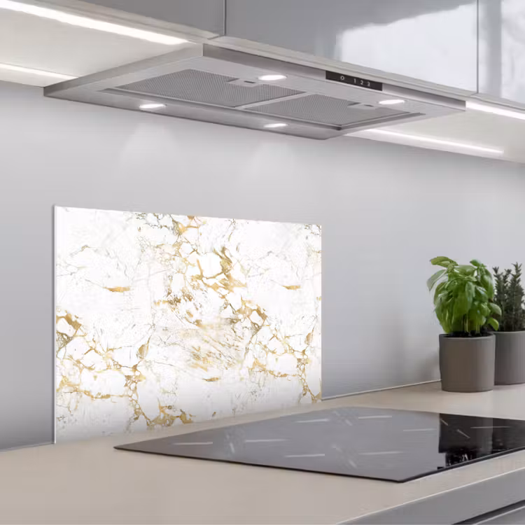 Spatscherm keuken - Wit - Marmer - Luxe - Goud — 5