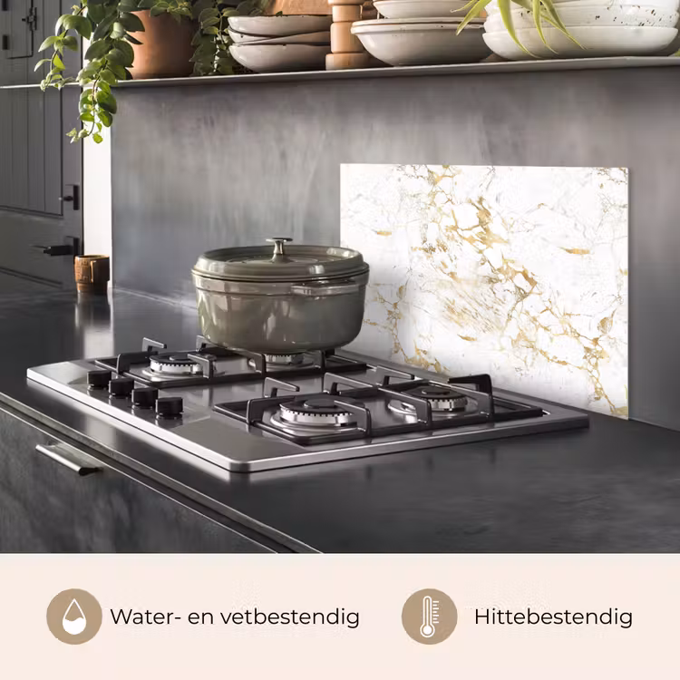 Spatscherm keuken - Wit - Marmer - Luxe - Goud — 7