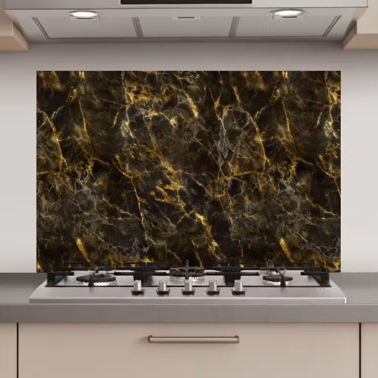 Spatscherm keuken - Zwart - Marmer - Goud — 1