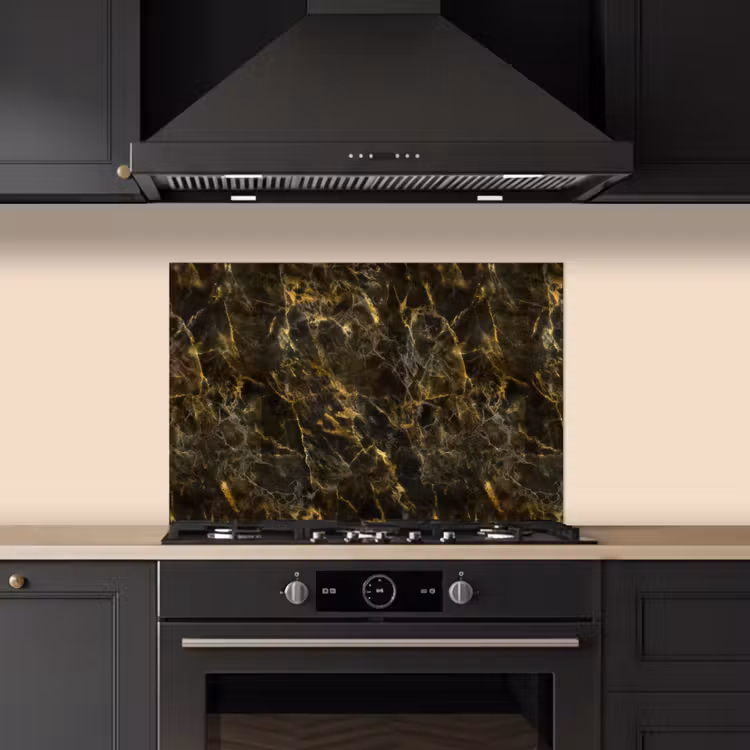 Spatscherm keuken - Zwart - Marmer - Goud — 2