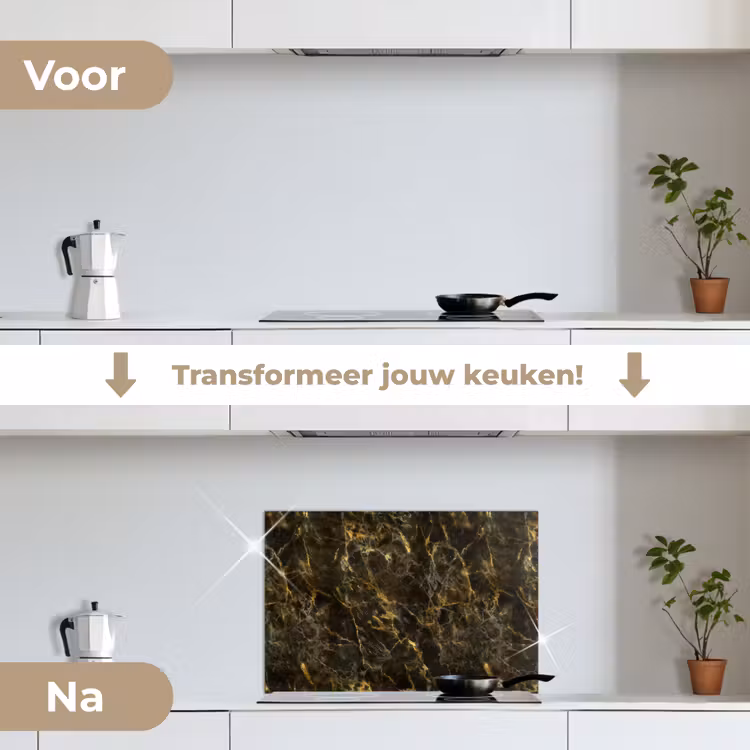 Spatscherm keuken - Zwart - Marmer - Goud — 3