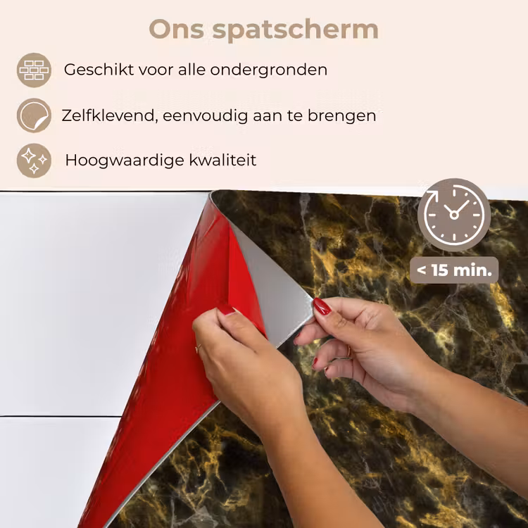 Spatscherm keuken - Zwart - Marmer - Goud — 4