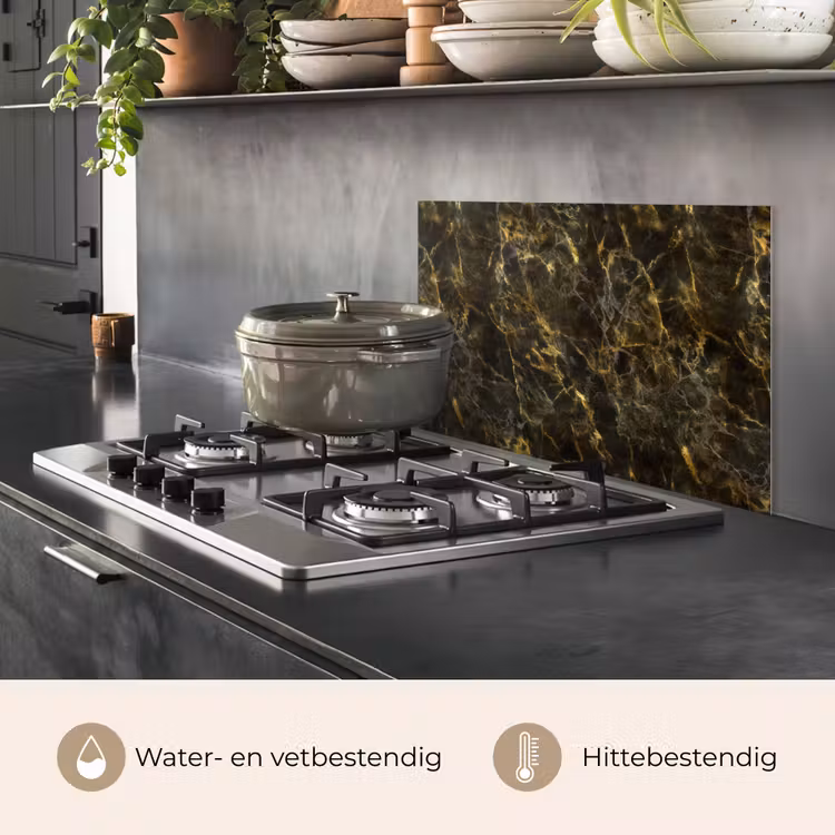 Spatscherm keuken - Zwart - Marmer - Goud — 7