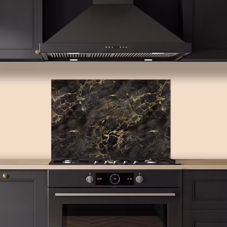 Spatscherm keuken - Zwart - Marmer - Goud - Nerf — 2