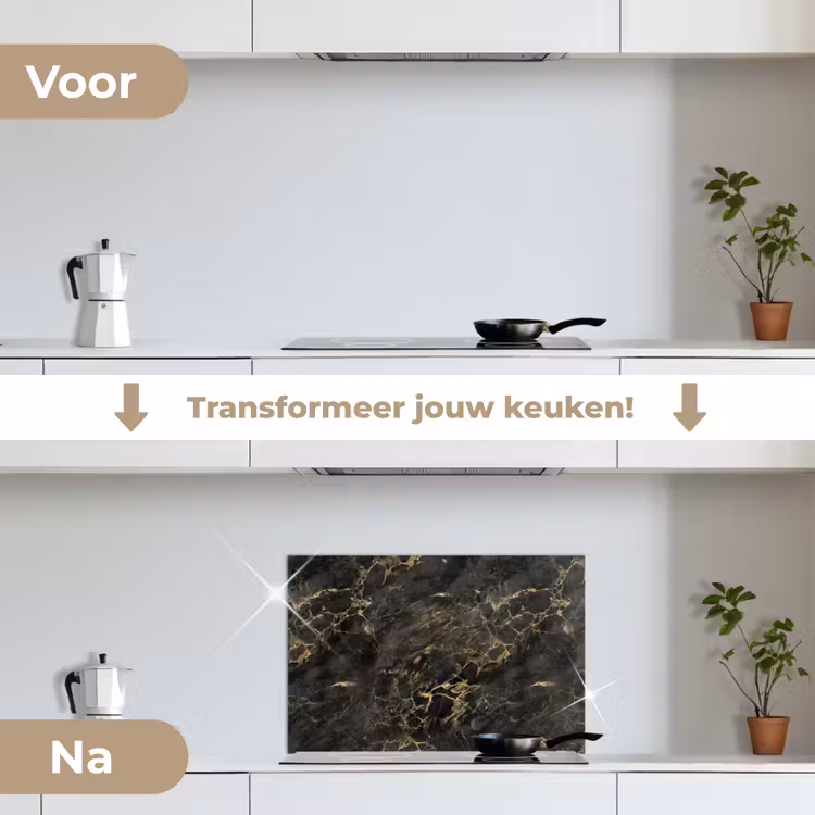 Spatscherm keuken - Zwart - Marmer - Goud - Nerf — 3