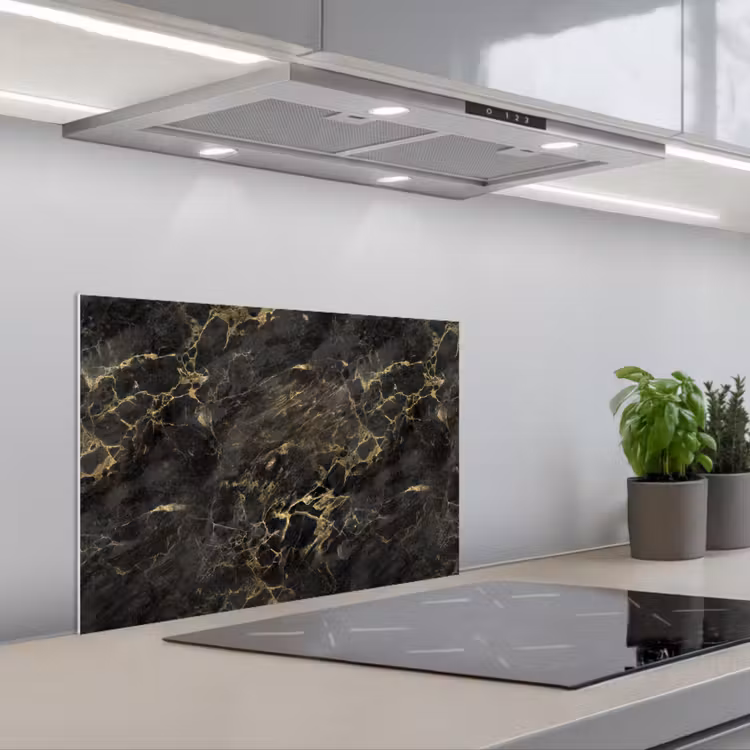 Spatscherm keuken - Zwart - Marmer - Goud - Nerf — 5
