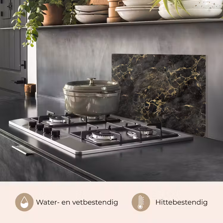 Spatscherm keuken - Zwart - Marmer - Goud - Nerf — 7