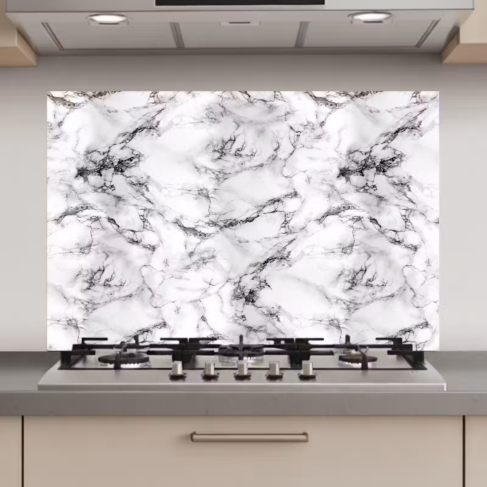 Spatscherm keuken - Marmer - Zwart - Dramatisch - Wit — 1