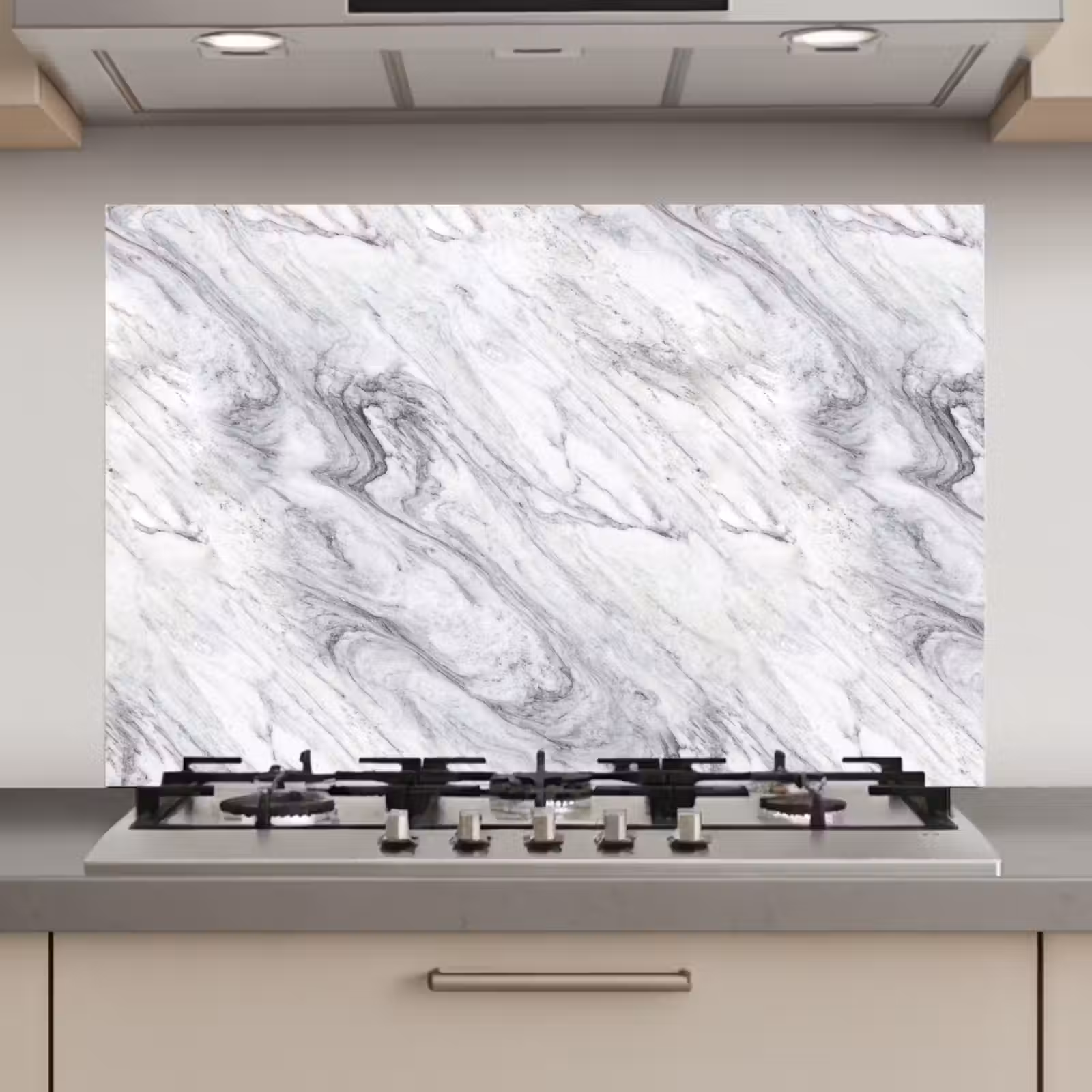 Spatscherm keuken - Wervelende - Grijsstructuur - Marmer - Wit — 1