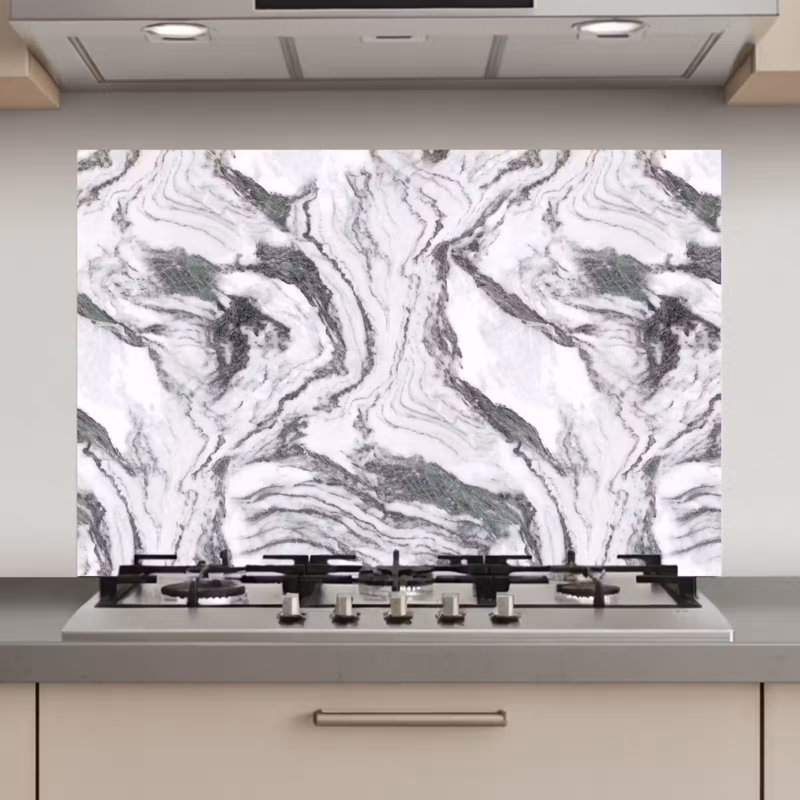 Spatscherm keuken - Wit - Marmer - Golvend - Grafiet — 1