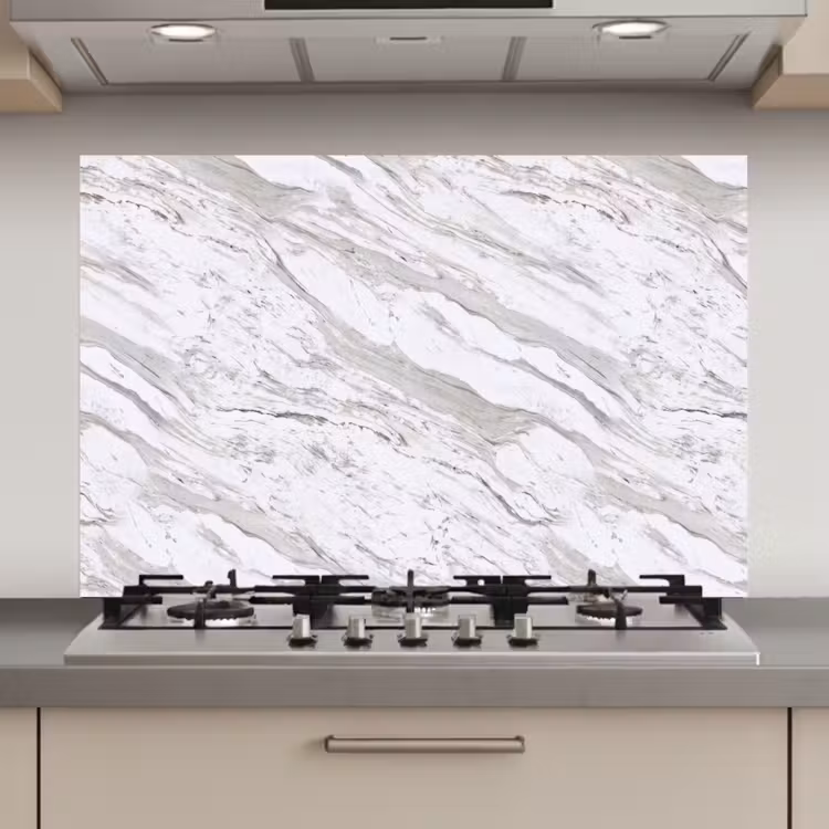 Spatscherm keuken - Marmer - Wit - Grijsgroen — 1