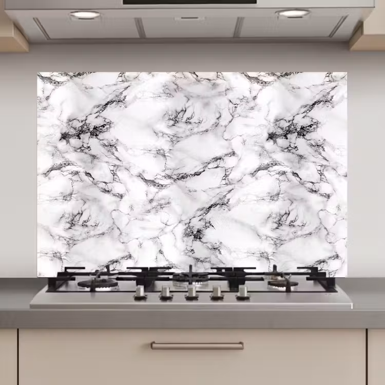 Spatscherm keuken - Marmer - Zwart - Dramatisch - Wit — 1