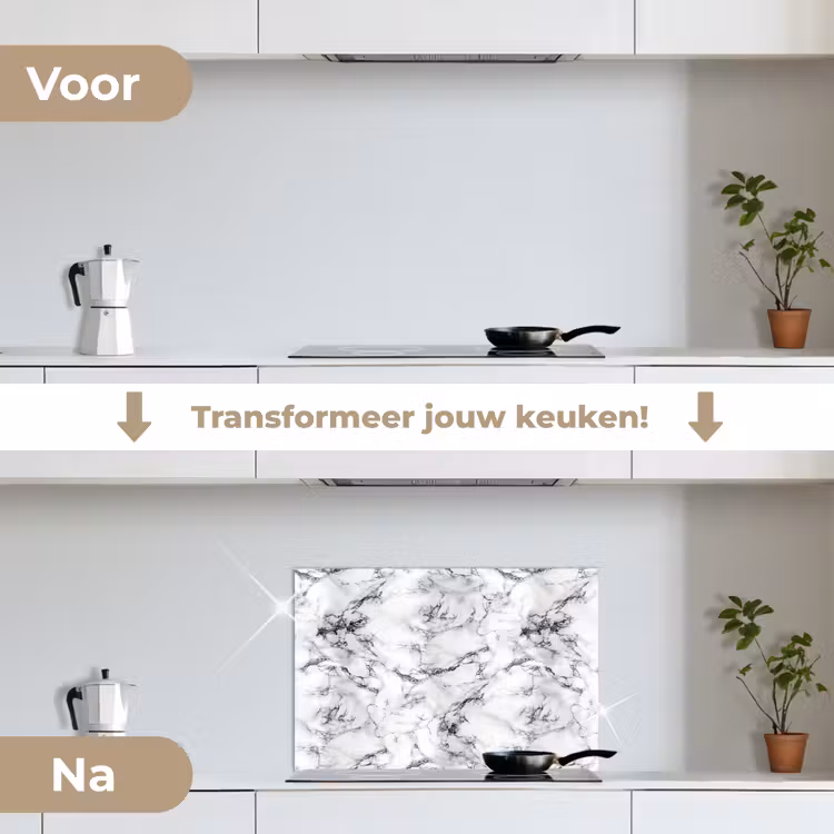 Spatscherm keuken - Marmer - Zwart - Dramatisch - Wit — 3