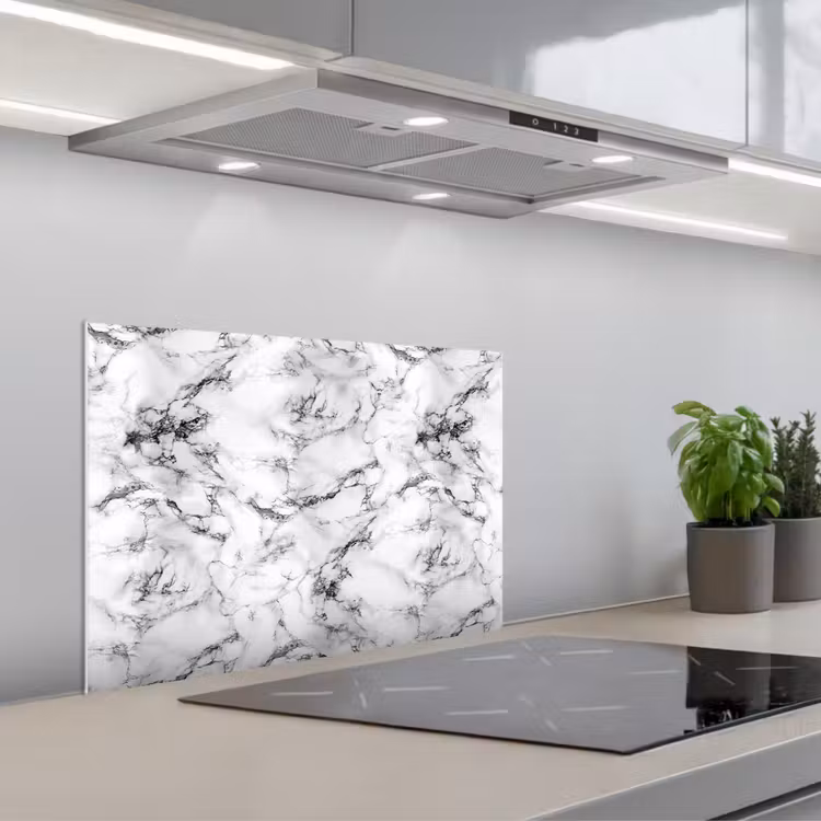 Spatscherm keuken - Marmer - Zwart - Dramatisch - Wit — 5