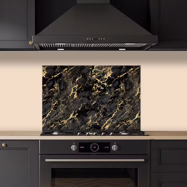 Spatscherm keuken - Marmer - Zwart - Goudstructuur — 2