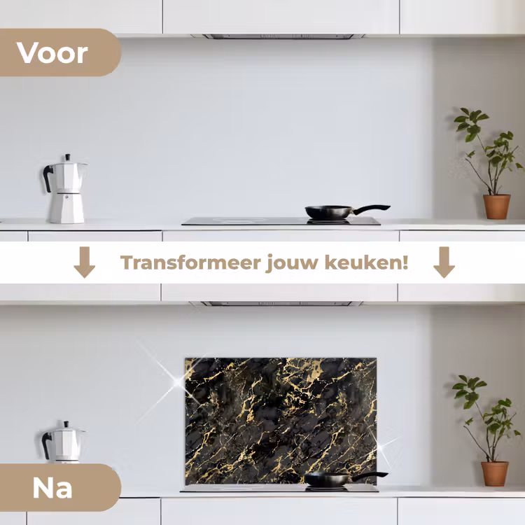 Spatscherm keuken - Marmer - Zwart - Goudstructuur — 3