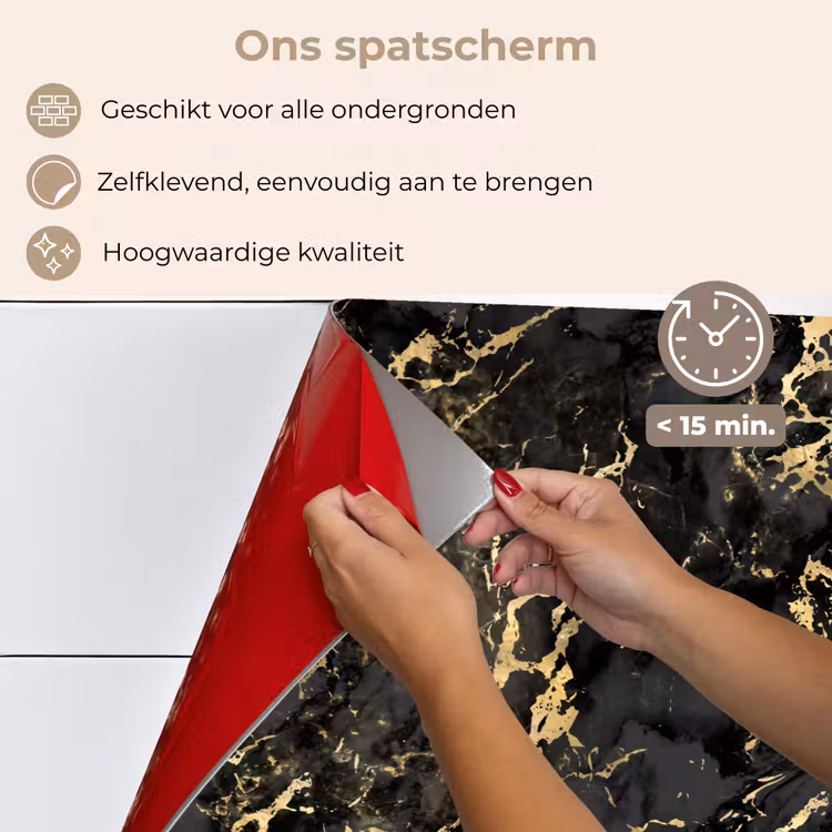 Spatscherm keuken - Marmer - Zwart - Goudstructuur — 4