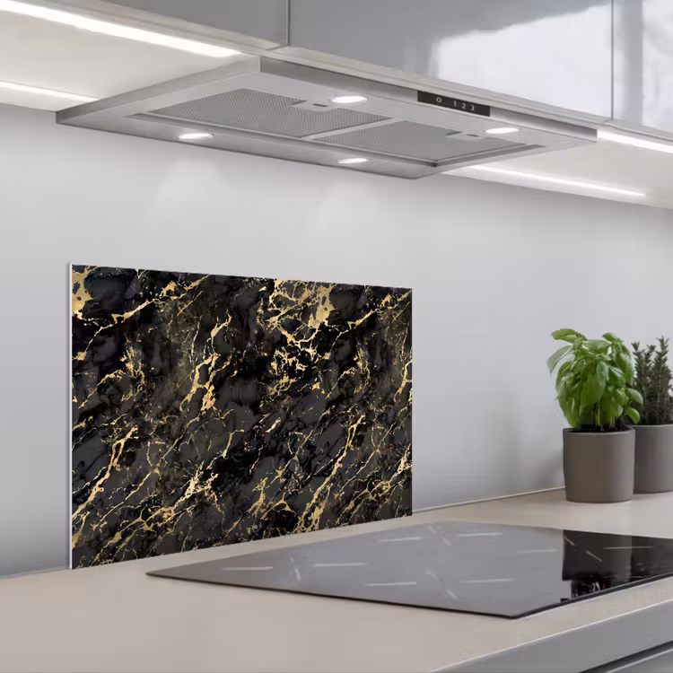 Spatscherm keuken - Marmer - Zwart - Goudstructuur — 5