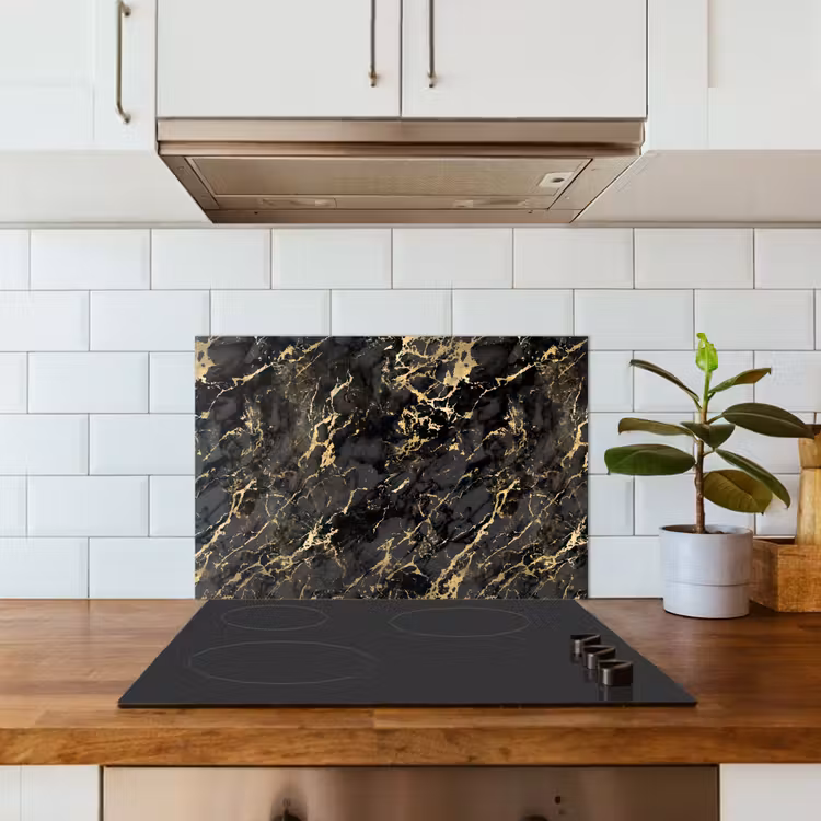 Spatscherm keuken - Marmer - Zwart - Goudstructuur — 6
