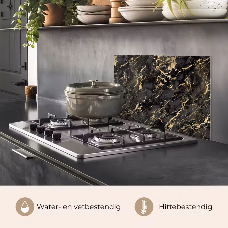 Spatscherm keuken - Marmer - Zwart - Goudstructuur — 7