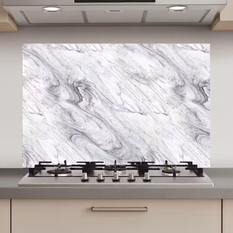 Spatscherm keuken - Wervelende - Grijsstructuur - Marmer - Wit — 1