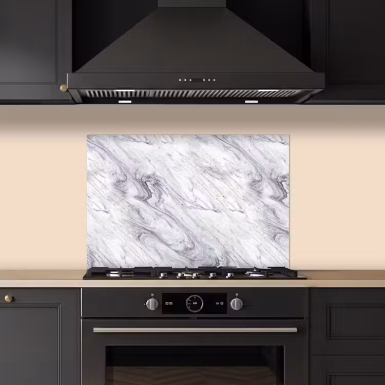 Spatscherm keuken - Wervelende - Grijsstructuur - Marmer - Wit — 2