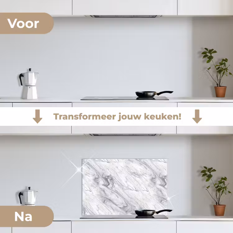 Spatscherm keuken - Wervelende - Grijsstructuur - Marmer - Wit — 3