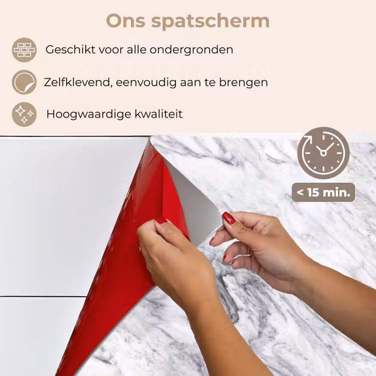 Spatscherm keuken - Wervelende - Grijsstructuur - Marmer - Wit — 4