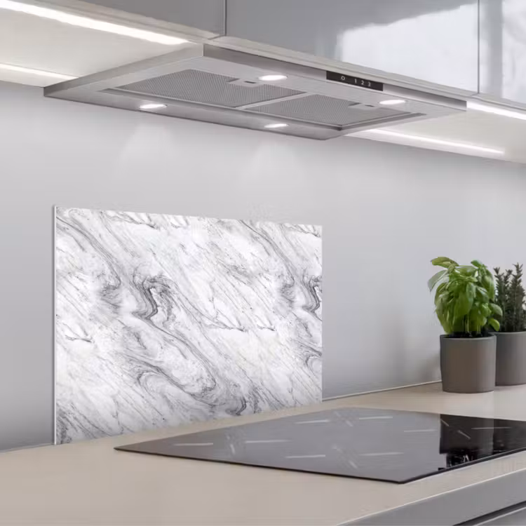 Spatscherm keuken - Wervelende - Grijsstructuur - Marmer - Wit — 5