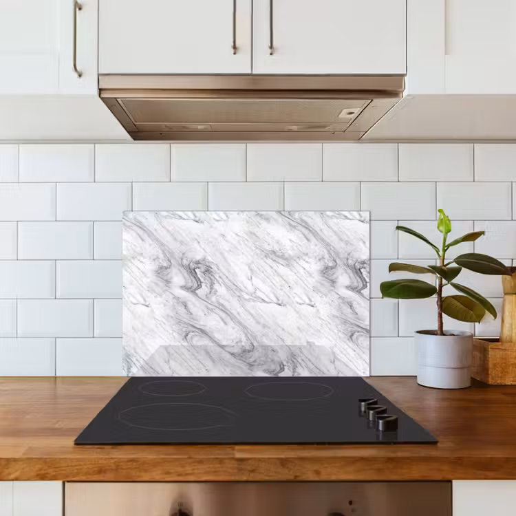 Spatscherm keuken - Wervelende - Grijsstructuur - Marmer - Wit — 6