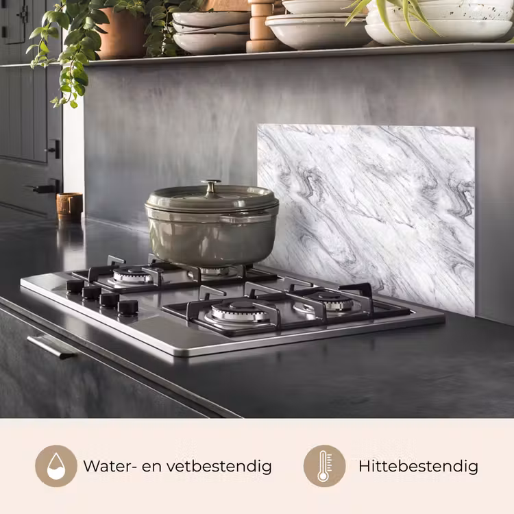Spatscherm keuken - Wervelende - Grijsstructuur - Marmer - Wit — 7