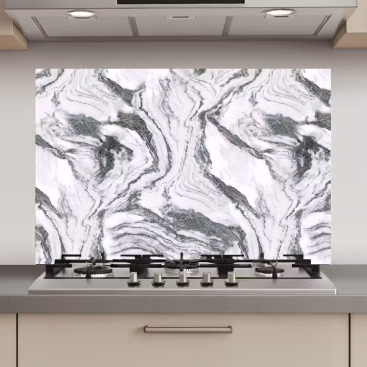 Spatscherm keuken - Wit - Marmer - Golvend - Grafiet — 1
