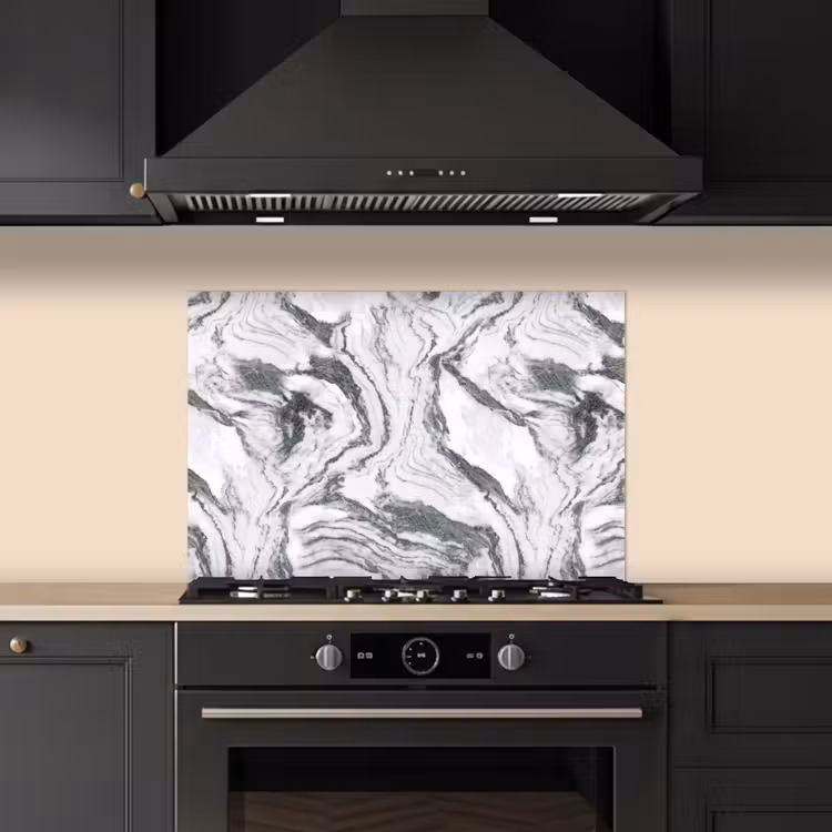 Spatscherm keuken - Wit - Marmer - Golvend - Grafiet — 2