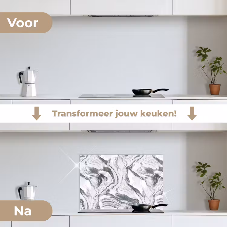 Spatscherm keuken - Wit - Marmer - Golvend - Grafiet — 3