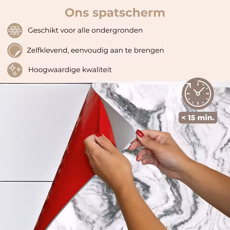 Spatscherm keuken - Wit - Marmer - Golvend - Grafiet — 4