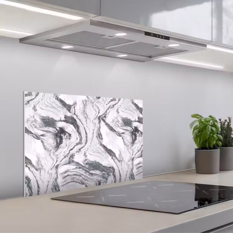 Spatscherm keuken - Wit - Marmer - Golvend - Grafiet — 5