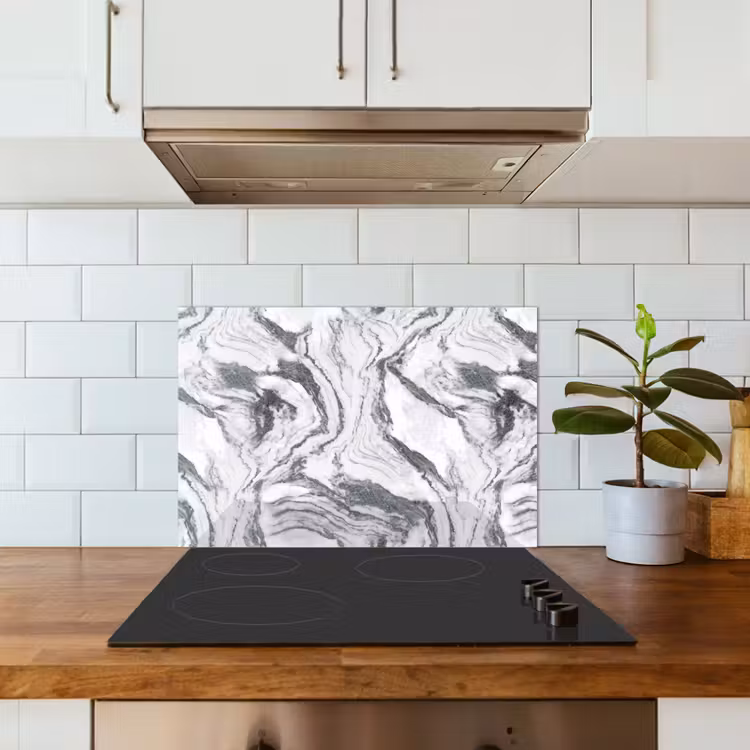Spatscherm keuken - Wit - Marmer - Golvend - Grafiet — 6