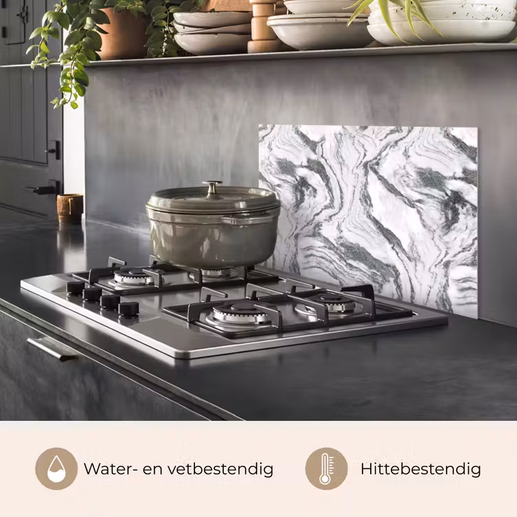 Spatscherm keuken - Wit - Marmer - Golvend - Grafiet — 7