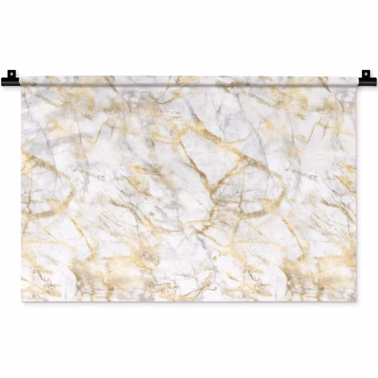Wandkleed - Marmer - Wit - Expressief - Goudaccenten — 1