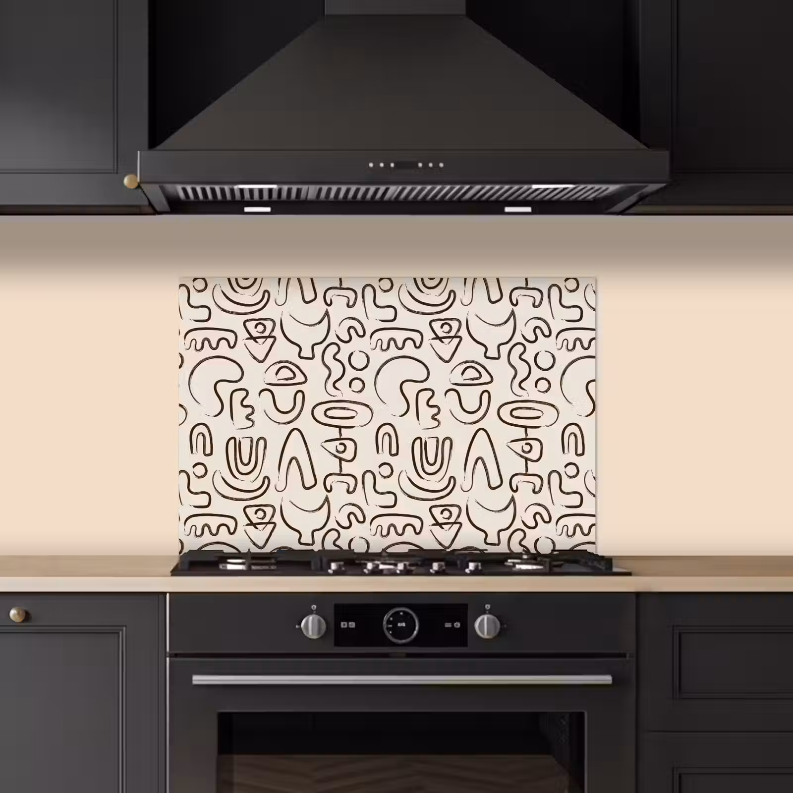 Spatscherm keuken - Abstract - Beige - Patroon - Donkerbruin — 1