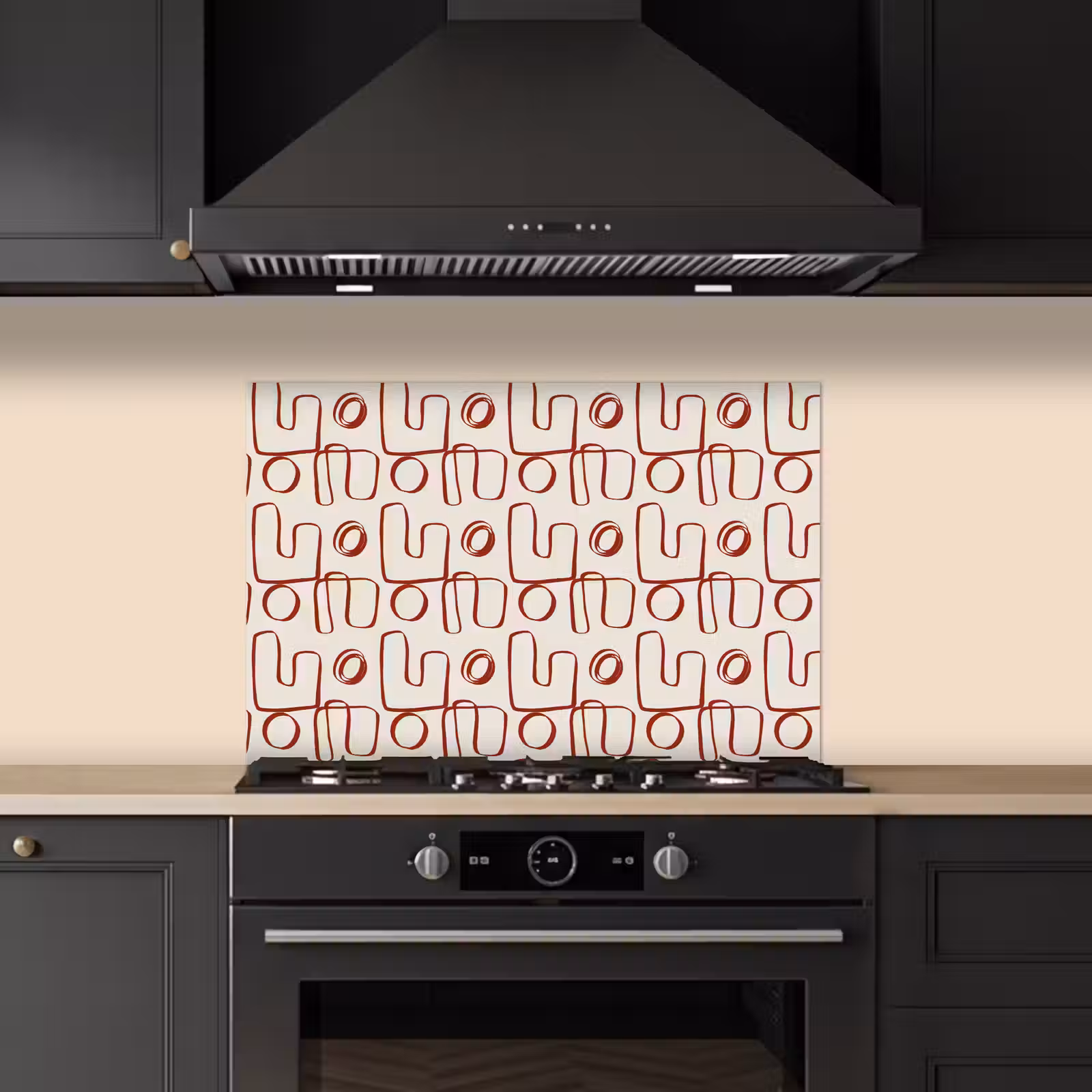 Spatscherm keuken - Abstract - Patroon - Beige - Rood — 1