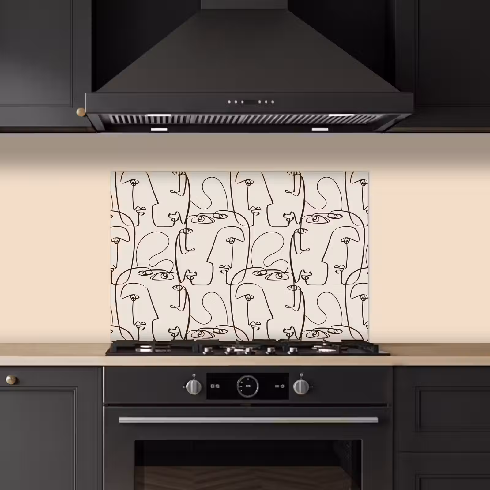 Spatscherm keuken - Beige - Gezicht - Lijnen - Bruin — 1
