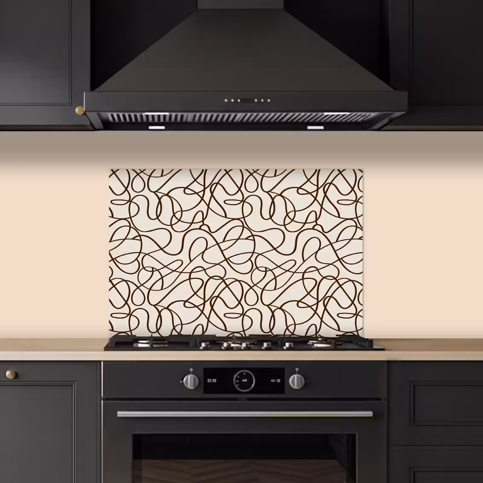 Spatscherm keuken - Beige - Lijnen - Donkerbruin — 1