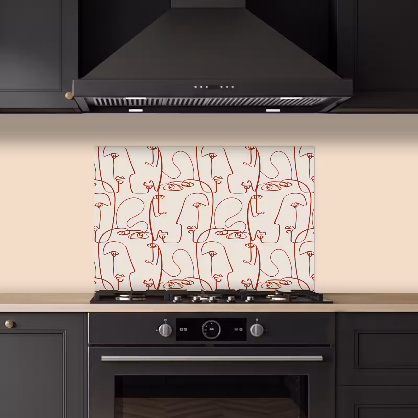 Spatscherm keuken - Gezichten - Abstract - Rood - Beige — 1