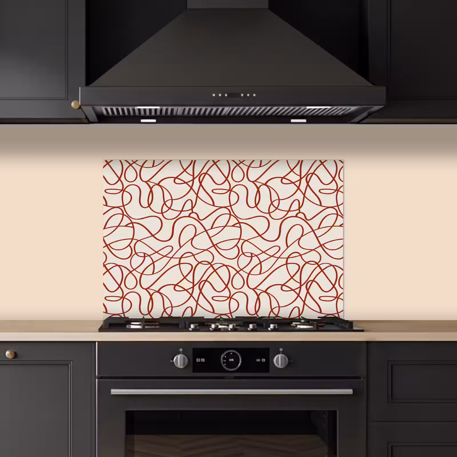 Spatscherm keuken - Lijnen - Abstract - Rood - Beige — 1