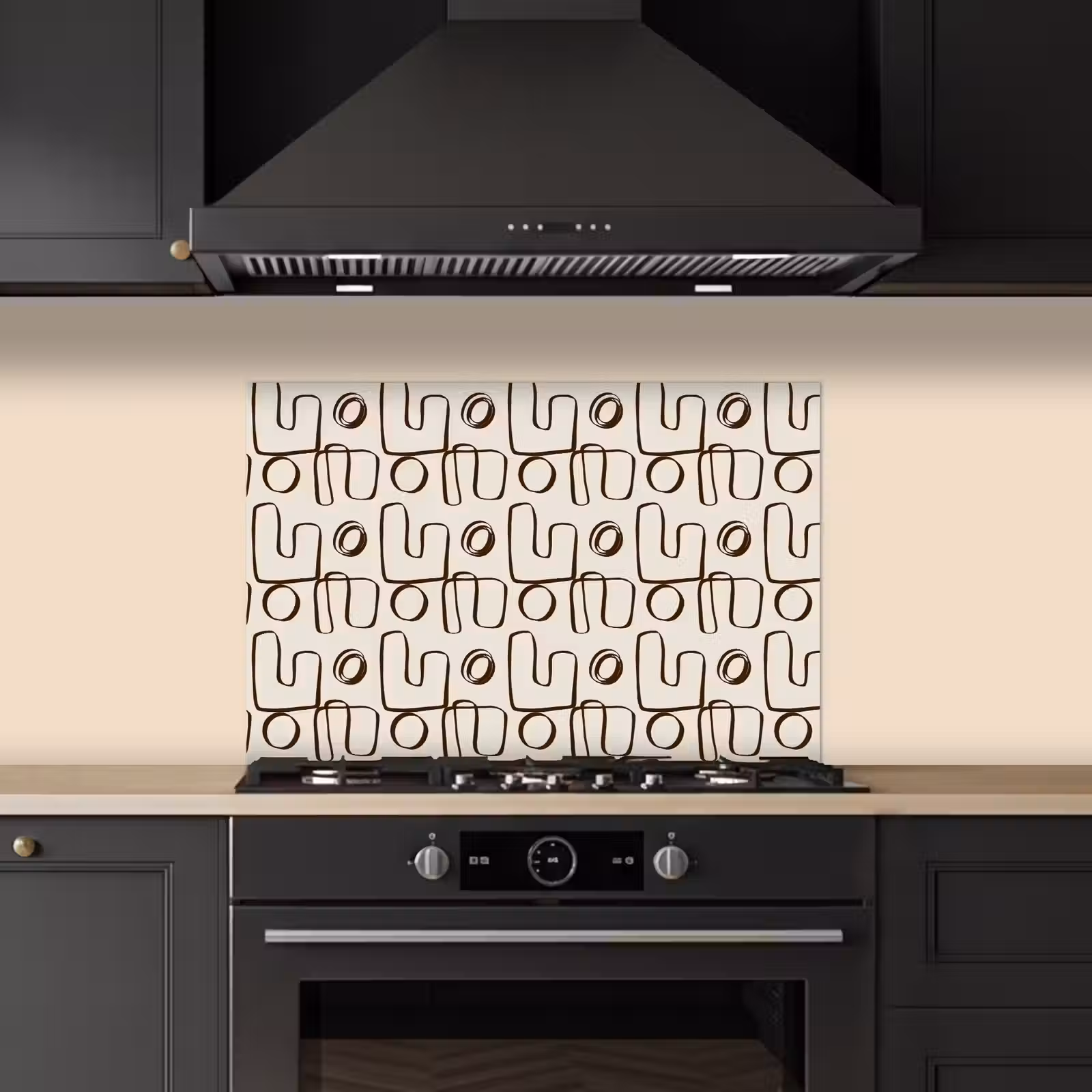 Spatscherm keuken - Lijnen - Beige - Patroon - Donkerbruin — 1
