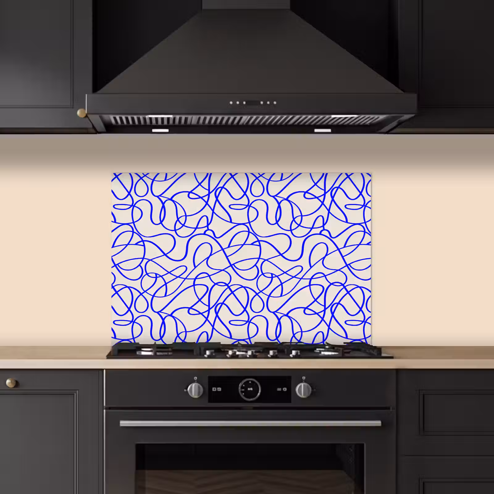 Spatscherm keuken - Patronen - Beige - Blauw - Lijnen — 1