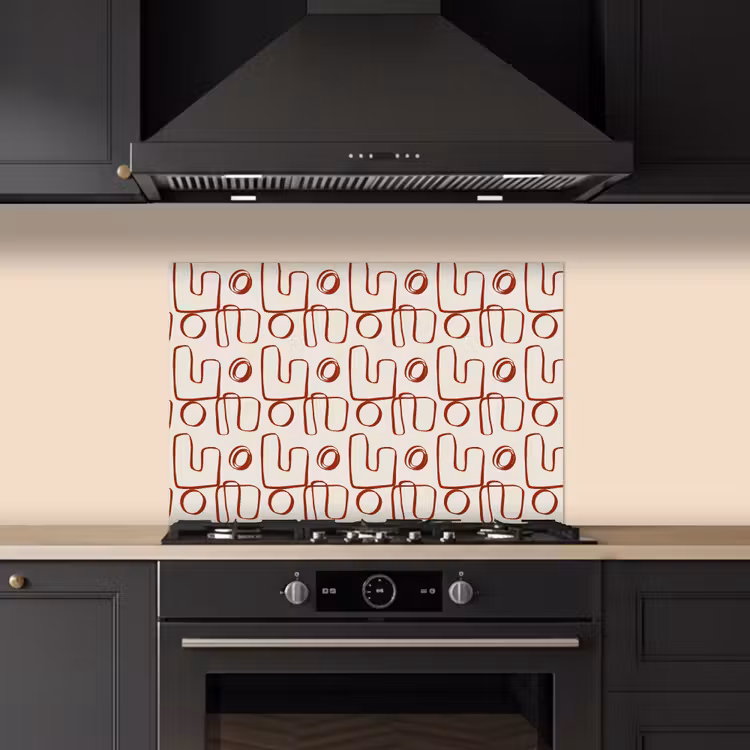 Spatscherm keuken - Abstract - Patroon - Beige - Rood — 1