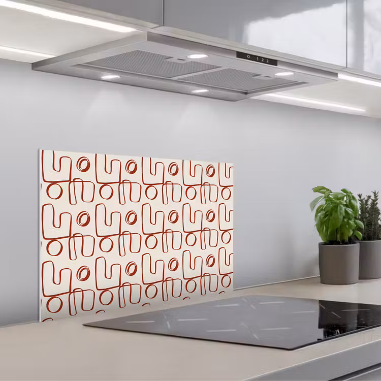 Spatscherm keuken - Abstract - Patroon - Beige - Rood — 4