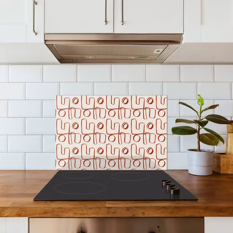 Spatscherm keuken - Abstract - Patroon - Beige - Rood — 5